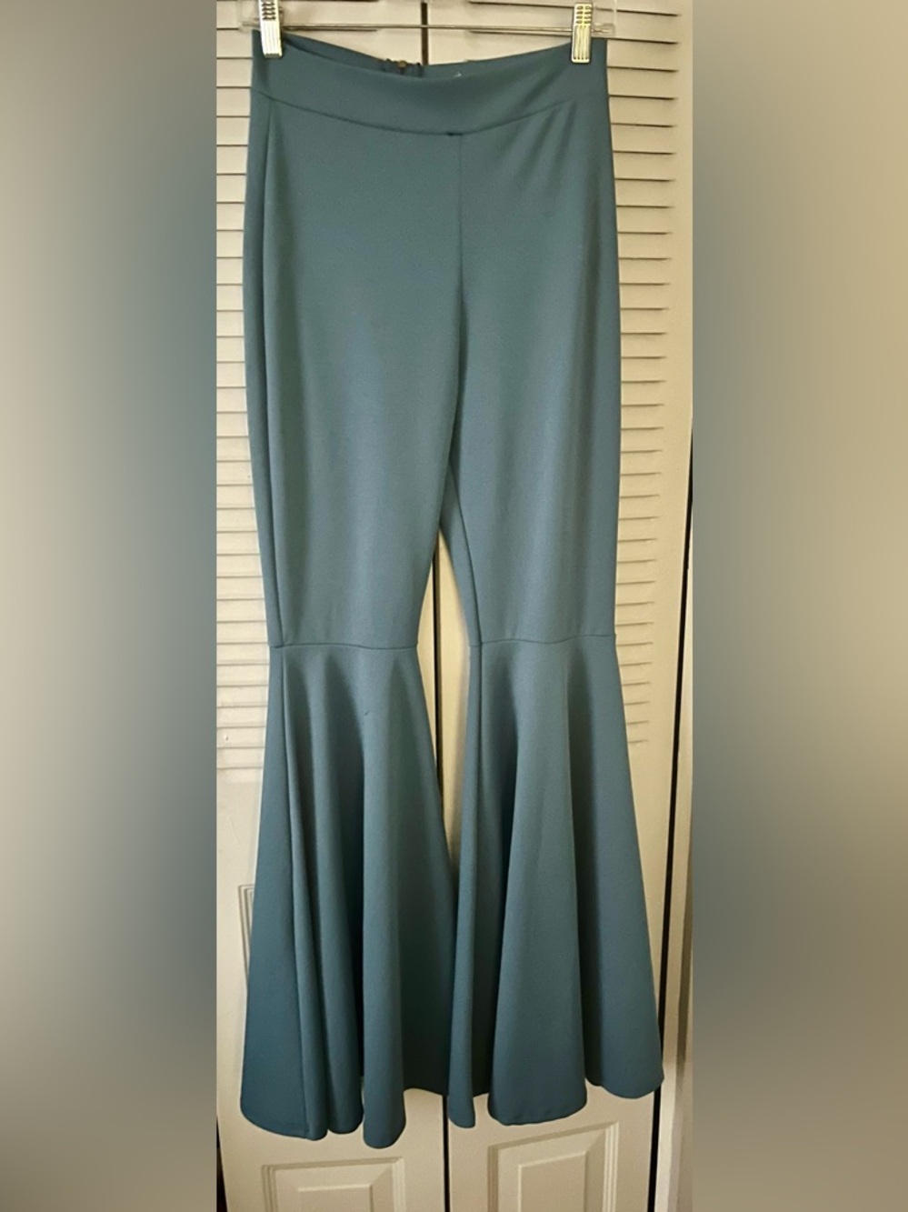 Flared Ponte Knit Pants in Dusty Blue